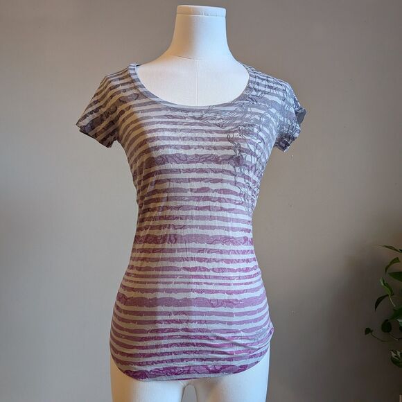 The North Face Tops - The North Face Scoop Neck Top Striped Rose Burnout T-shirt Athleisure Size XS